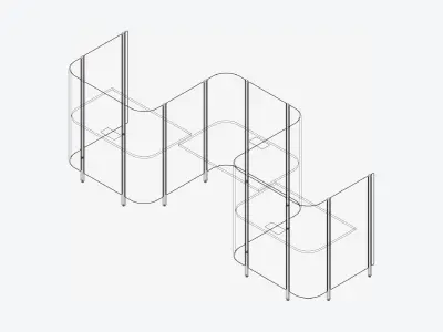 Office Pod - Workspace - Officetec - Side To Side - Three Bay Low-poly 3D model