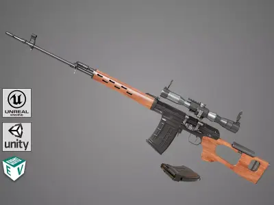 Sniper Rifle 01 Wood Rig All PBR Unity Ue Textures Low-poly 3D model