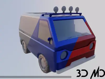 Van 3D Model Game Ready silver Free low-poly 3D model