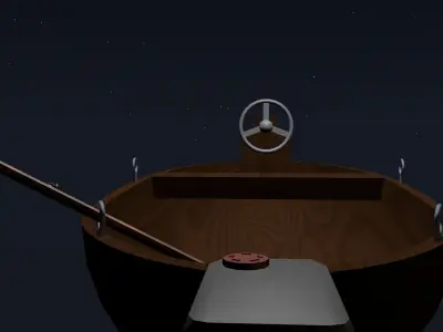 Boat with fishing rod Low-poly 3D model