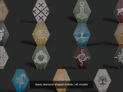 Slavic diamond-shaped shields 40 pieces 3D Model Pack
