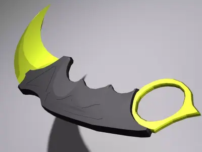 Stylized karambit knife Weapon with gold PBR low poly game ready Low-poly 3D model