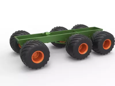 Old school monster truck chassis 6x6 Scale 1 to 25 3D print model