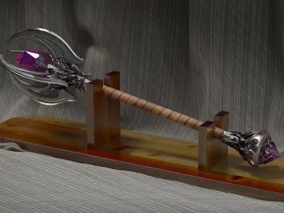 mace-axe 3d lowpoly sword with crystals Low-poly 3D model