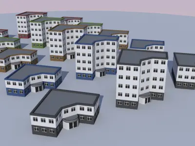 Cartoon Building Low Poly Building Commercial Corner Hotel Low-poly 3D model