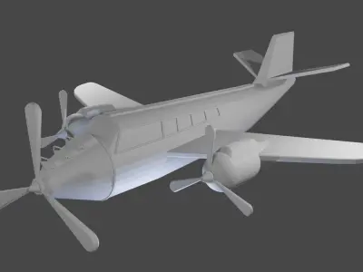 Three propeller plane  Low-poly 3D model