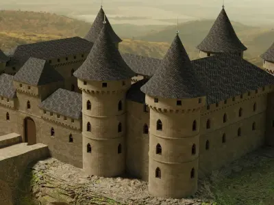 Castle stone tower with window 3D model