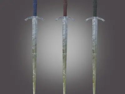 Damaged bastard sword PBR low poly game-ready Low-poly 3D model