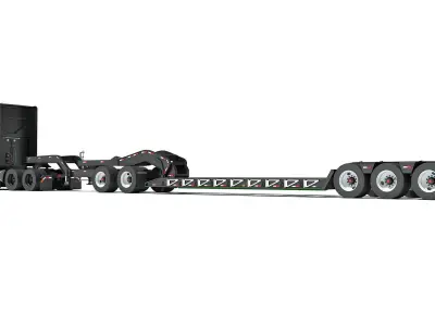 Semi Truck with Lowboy Trailer 3D model