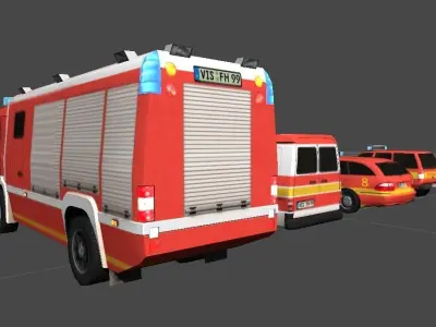 Mobile firefighting vehicles Low-poly 3D model
