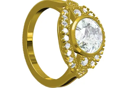 Antique Round Diamond Cathedral Wedding Ring 3D print model