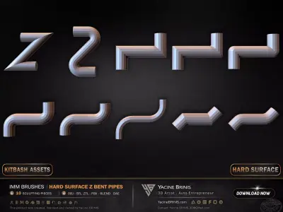 10 Hard Surface IMM Z Bent Pipes Low-poly 3D model