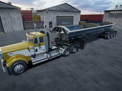 80s Semitruck Side Dump unity asset Low-poly 3D model