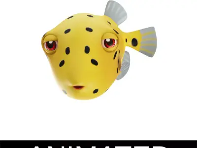 Yellow Box Animated Fish  Low-poly 3D model