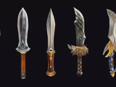 Dagger Edged Weapon Cartoon Medieval Melee Knife Iron Blade Low-poly 3D model purchase