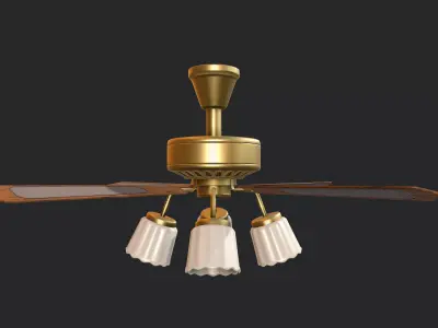 Ceiling Fan with Lamps Shades Low-poly 3D model