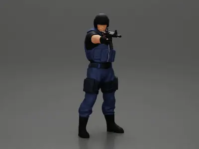 Military man with tactical mastery holding a gun 3D print model