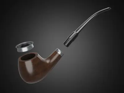 Vintage wooden tobacco pipe smoking 3D model
