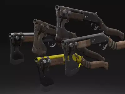 Shotgun-Axe PBR Game READY gun with blood Low-poly 3D model