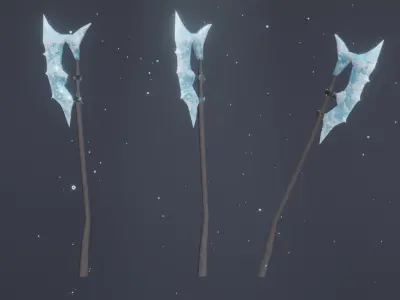 Set of 6 Elemental Battle Axes - Fantasy medieval weapon Low-poly 3D model