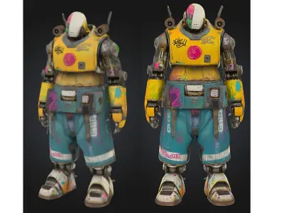 Colorful Urban Graffiti Robot Character Low-poly 3D model