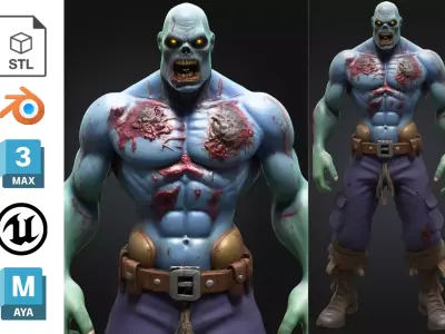 Zombie Blue Military Game Low Poly Stylized Low-poly 3D model