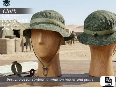 Military Digital Camo Boonie Hat Low-poly 3D model