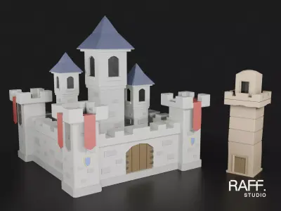 Medieval Castle and Tower - Low Poly Optimized Exterior Set 3D model