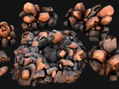 Copper Deposits Ore and Stones Resource Set Low-poly 3D model