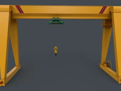 PBR Single Girder Gantry Crane V2 - Yellow Low-poly 3D model
