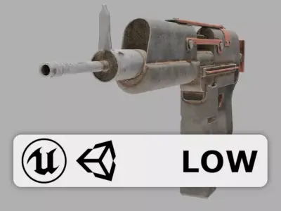 Gun - Weapon - Apocalyptic - SMG - Rifle - Rust - Old Low-poly 3D model purchase