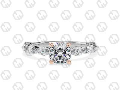 Ring 172 Cushion Shape marquise on shanks with Gems 3D print model