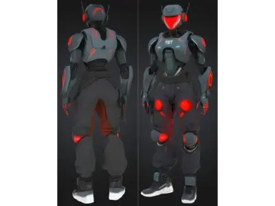 Red-Eyed Combat Android Low-poly 3D model
