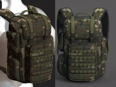 Backpack military combat soldier bag baggage  Low-poly 3D model