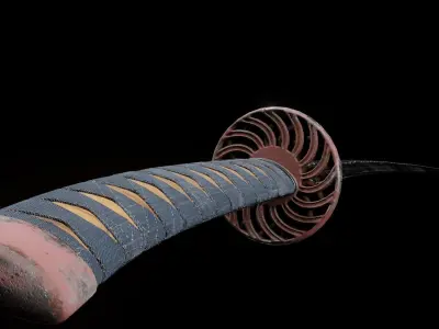 Stylized rusty katana with jeans handle PBR low-poly game ready Free low-poly 3D model