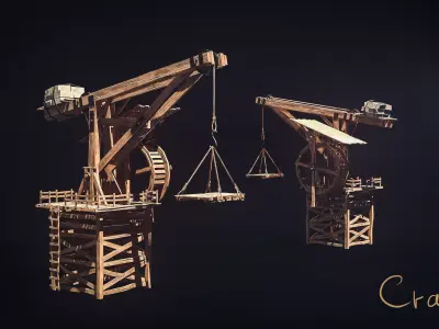 Crane Medieval Low Poly  Low-poly 3D model