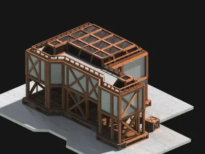 Medieval Low Poly Building Castle Wooden Village Stone House 32 Low-poly 3D model