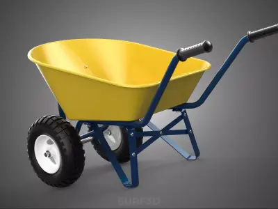 YELLOW TWO WHEELED CONSTRUCTION WHEELBARROW CART TROLLEY WAGON 2 3D model