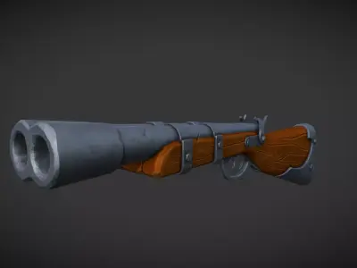Stylized Double Barrel Shotgun Low-poly 3D model