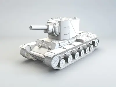 Low Poly KV-2 heavy artillery tank Low-poly 3D model