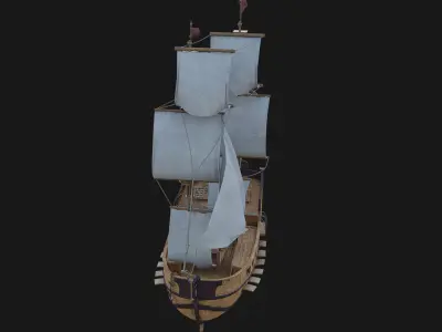 Sail Ship with Canon Animated Low-poly 3D model