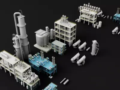 Modular Chemical Plant Equipment Pack Low-poly 3D model
