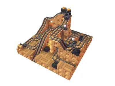 Cube World Mine Rail System  - Proto Series Low-poly 3D model