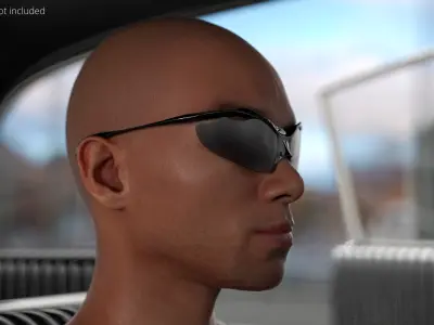 Wraparound D-Frame Sunglasses on Face 3D model