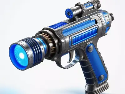 HighTech Ray Gun with Blue Glowing Coils 3D model