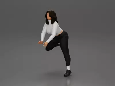 Woman in White Sweater and Black Pants Riding Motorcycle 3D print model