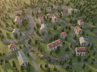 Ancient Hidden Forest Village Semi-Realistic Environment Scene 3D model