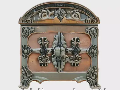 Victorian Gothic Treasure Chest with Ornate Iron Carvings Low-poly 3D model