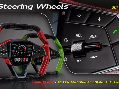 15 Steering Wheel  Low-poly 3D model