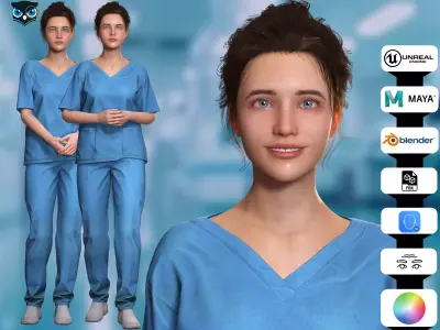 Professional Nurse in Scrubs Realistic Rigged 3D Model Low-poly 3D model